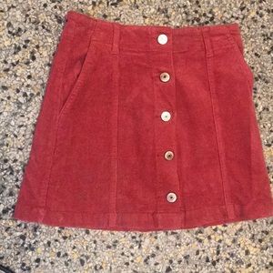 Red corduroy button down skirt